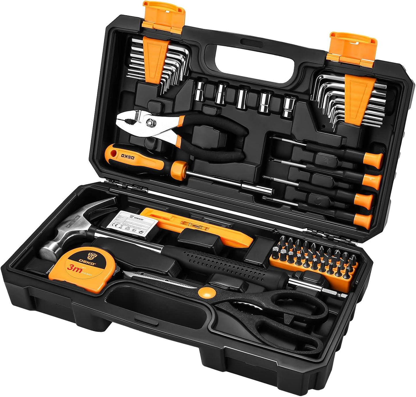 DEKO Tool Kit Set Box 62 Piece Home Repair DIY Tools Basic Hand Toolbox Sets for Home