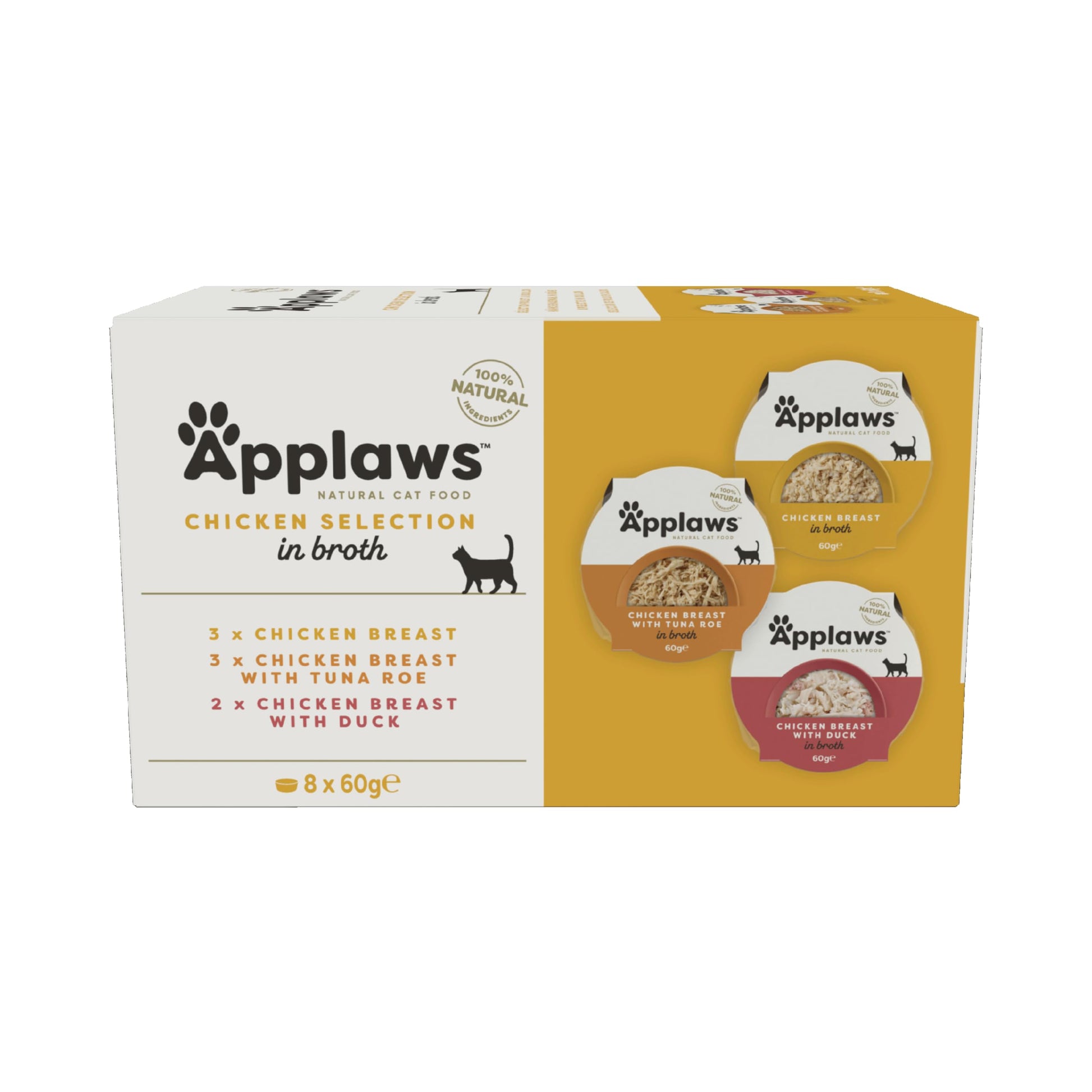 Applaws Natural Wet Cat Food, Multipack Chicken and Fish Selection in Broth 70 g Tin (Pack of 12)