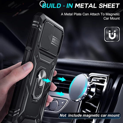 LeYi for Samsung Galaxy A32 5G Case with Slide Camera Cover and 2 Tempered Glass Screen Protector,Ring Holder Full Body Protective Heavy Duty Shockproof Silicone Tough Hard Armour Phone Cover, Black