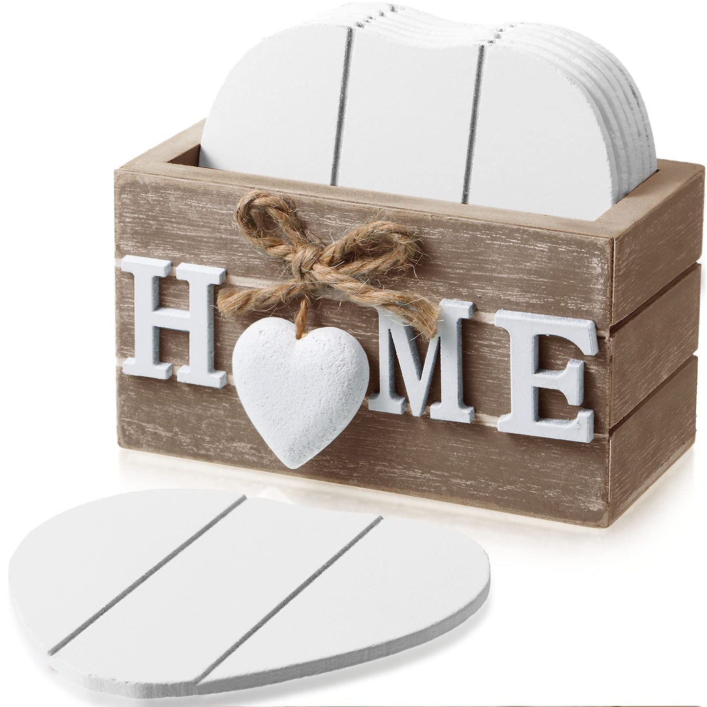 Patelai Wooden Heart Coasters for Drinks Set of 6 Funny Farmhouse Coasters with Holder for Coffee Table Protection Housewarming Gifts New Home Decoration, 4 Inch(Home, Grey)