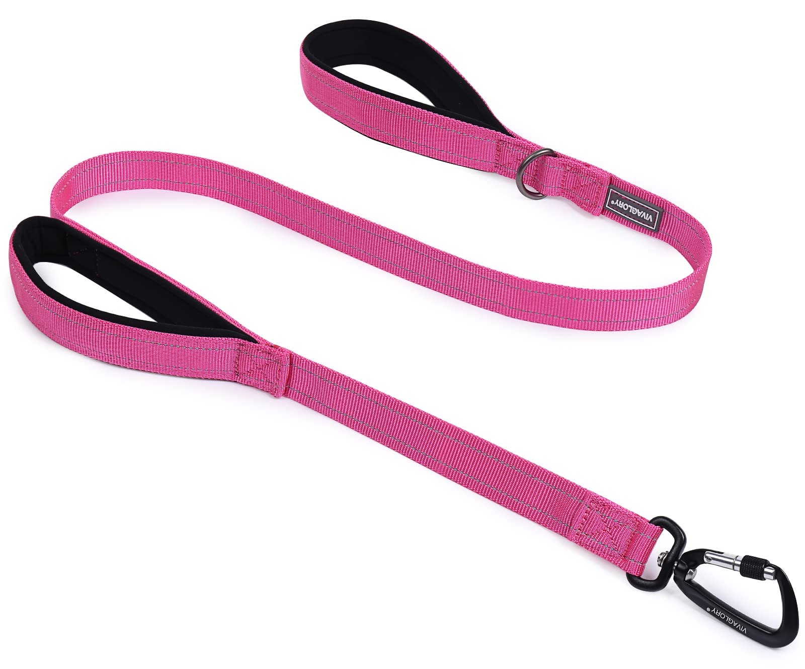 Traffic Handle Dog Lead, Soft Two Padded Handles Dog Leash, Strong Reflective & Metal Hook Training Dog Lead, Black