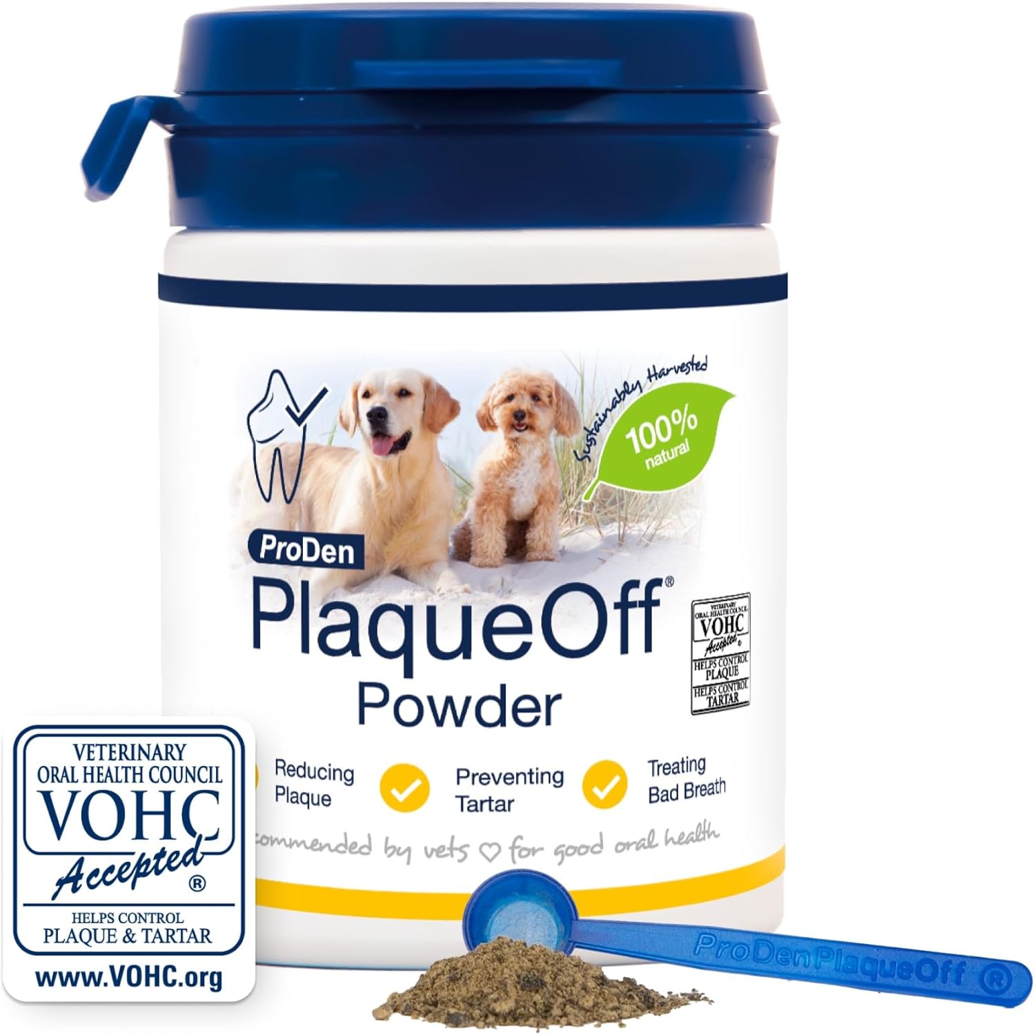 Powder for Dogs & Cats, Tartar & Bad Breath Remover 100% Natural Teeth Cleaner and Plaque Remover 60 g