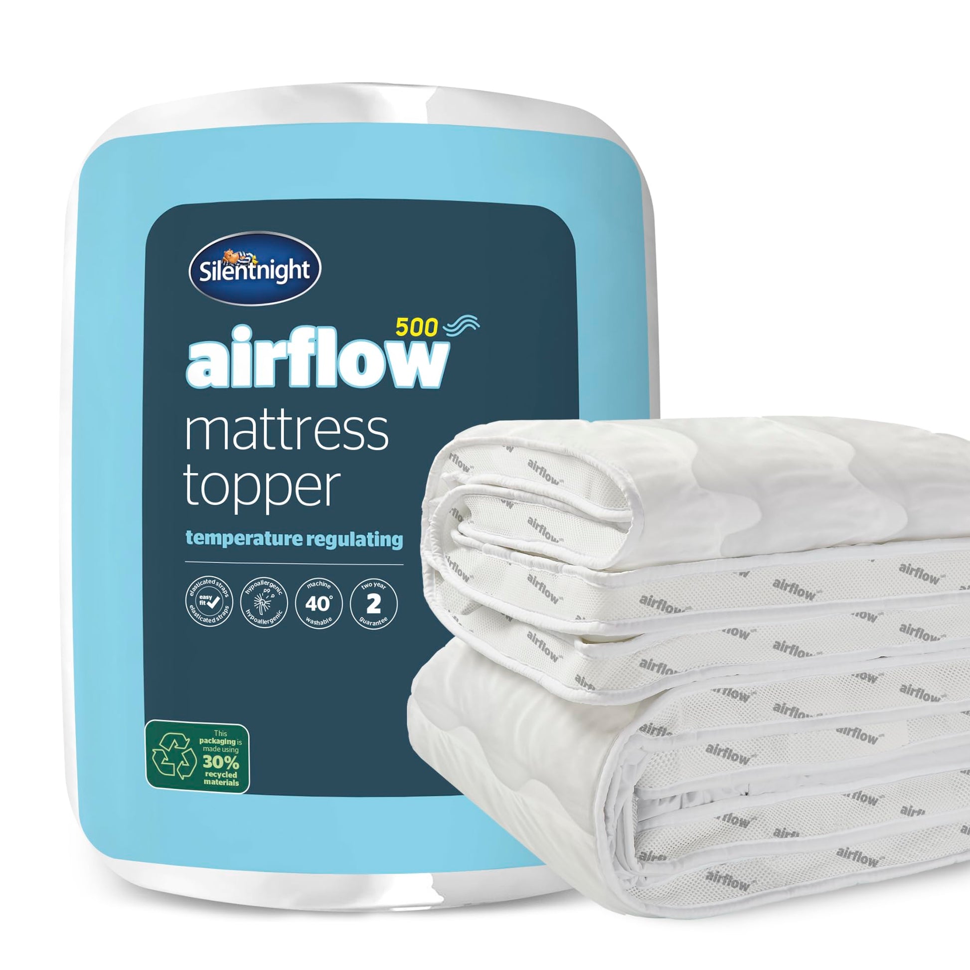 Silentnight Airmax 1000 Double Mattress Topper - Extra Thick Deep Fitted Mattress Enhancer with 10cm Thick Cushioning, Mesh Sides to Increase Airflow and Elasticated Straps - Double - 190x135cm