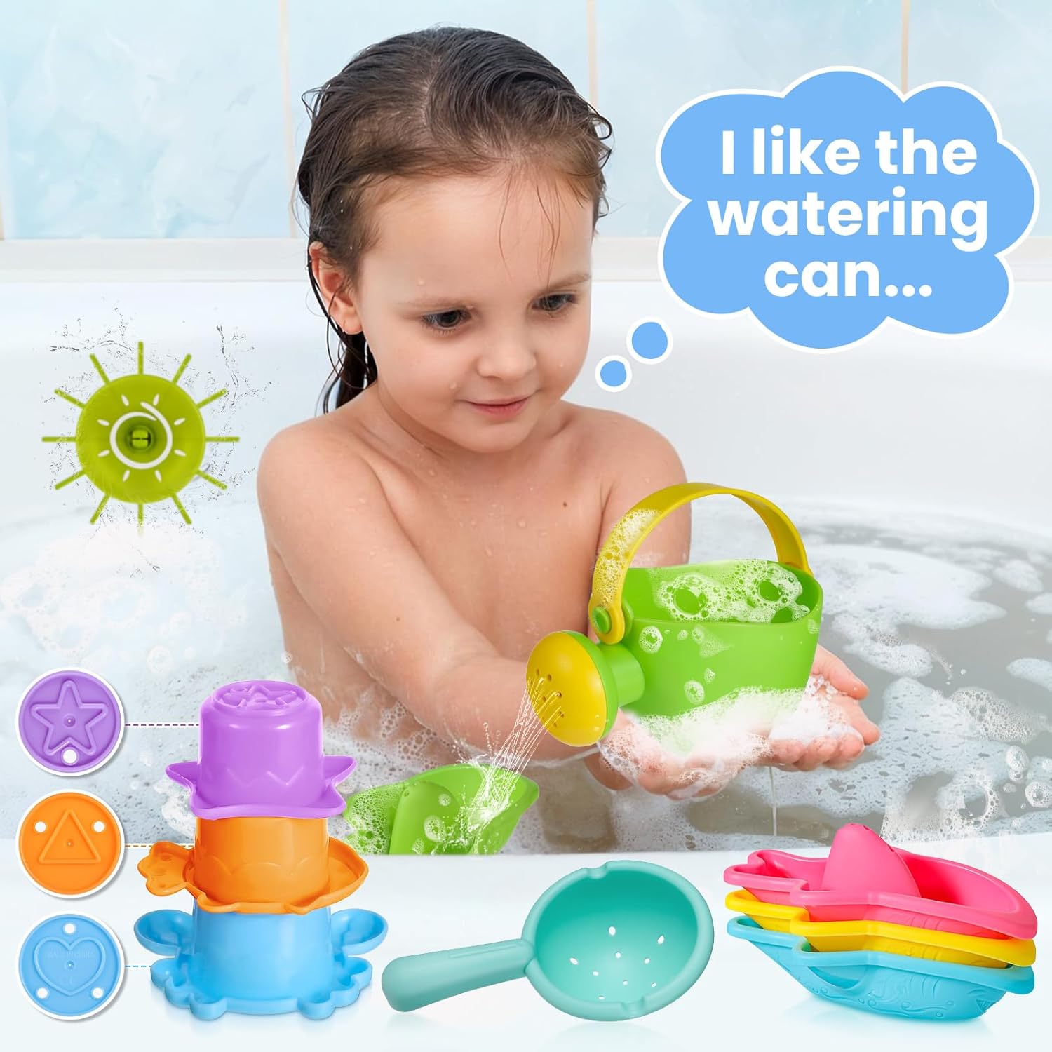 Baby Bath Toys for 1 2 3 4 Year Olds Toddler Kids - 10PCS Mould Free Water Play Swimming Pool Toys No Mould Watering Can Bath Boats Bath Cups for Boys Girls