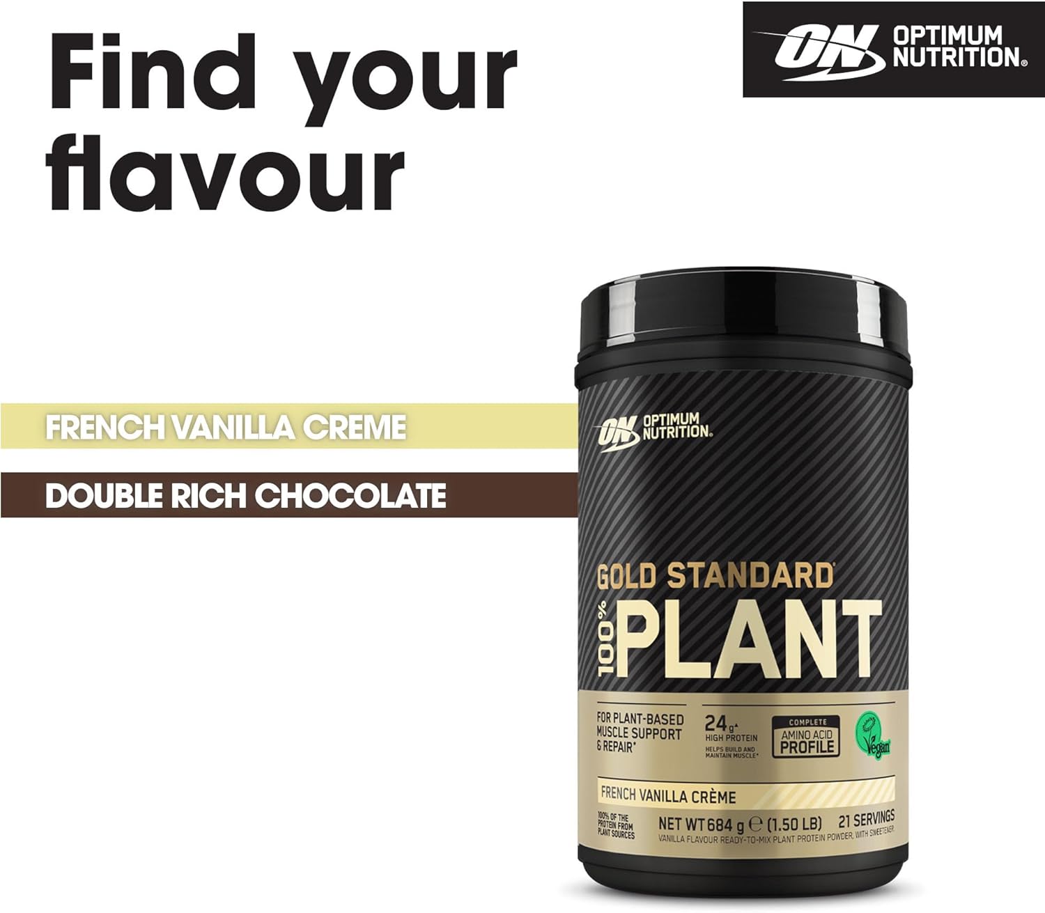 Optimum Nutrition Gold Standard 100% Plant Based Protein Powder for Men and Women, Vegan Protein Shake Powder, Post Workout, or anytime throughout the day, Vanilla Flavour, 21 Servings, 684g