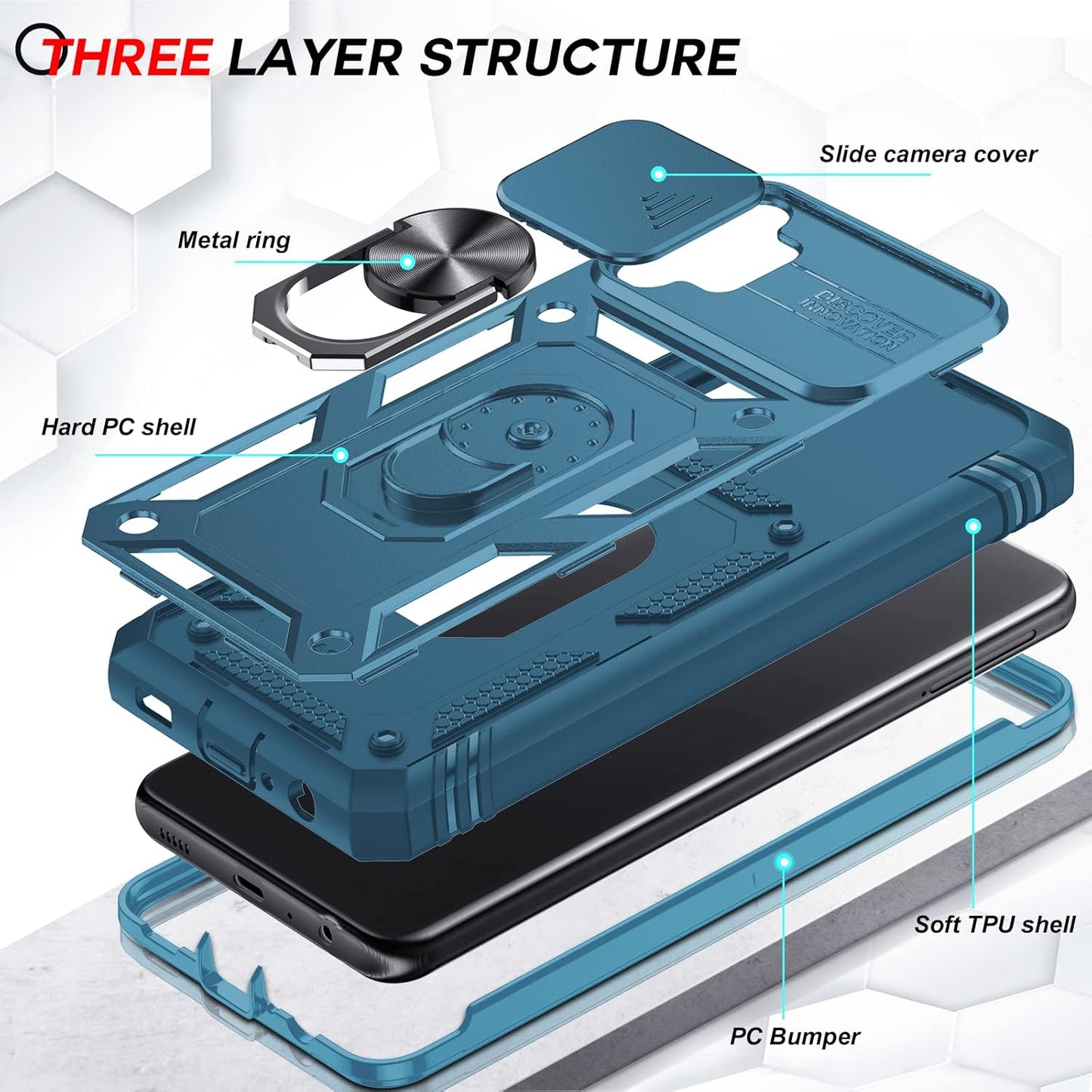 LeYi for Samsung Galaxy A32 5G Case and 2 Tempered Glass Screen Protector with Slide Camera Cover, Ring Holder Full Body Protective Heavy Duty Shockproof Silicone Tough Hard Armour Phone Case,Sea Blue