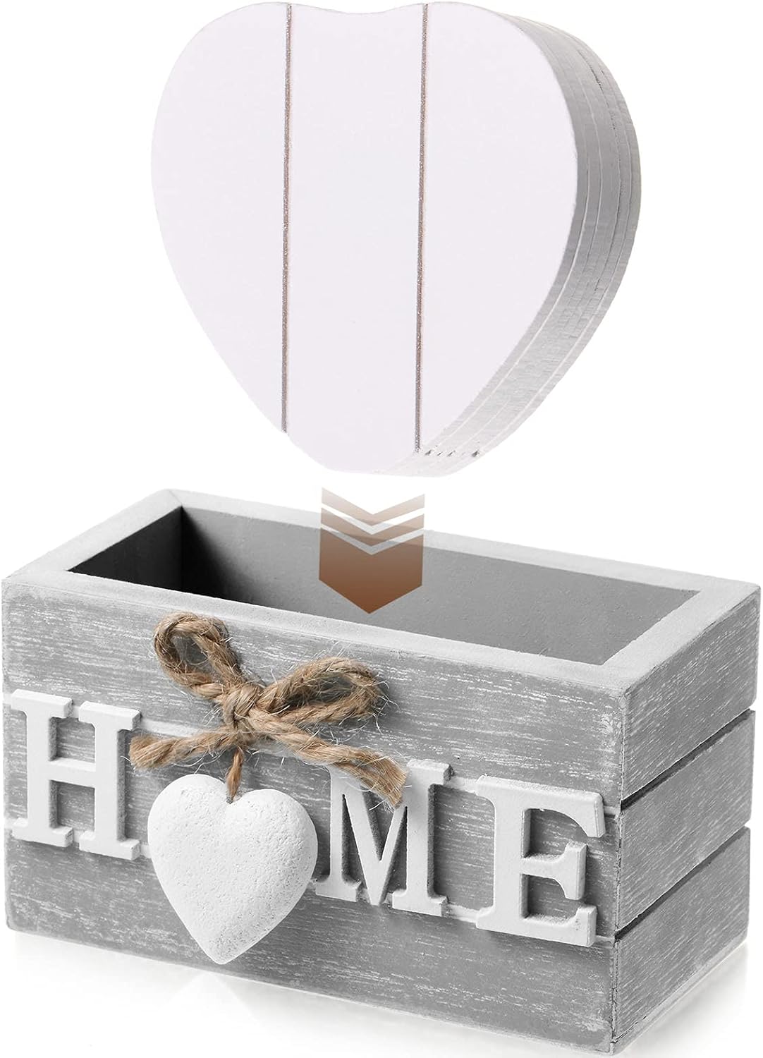Patelai Wooden Heart Coasters for Drinks Set of 6 Funny Farmhouse Coasters with Holder for Coffee Table Protection Housewarming Gifts New Home Decoration, 4 Inch(Home, Grey)