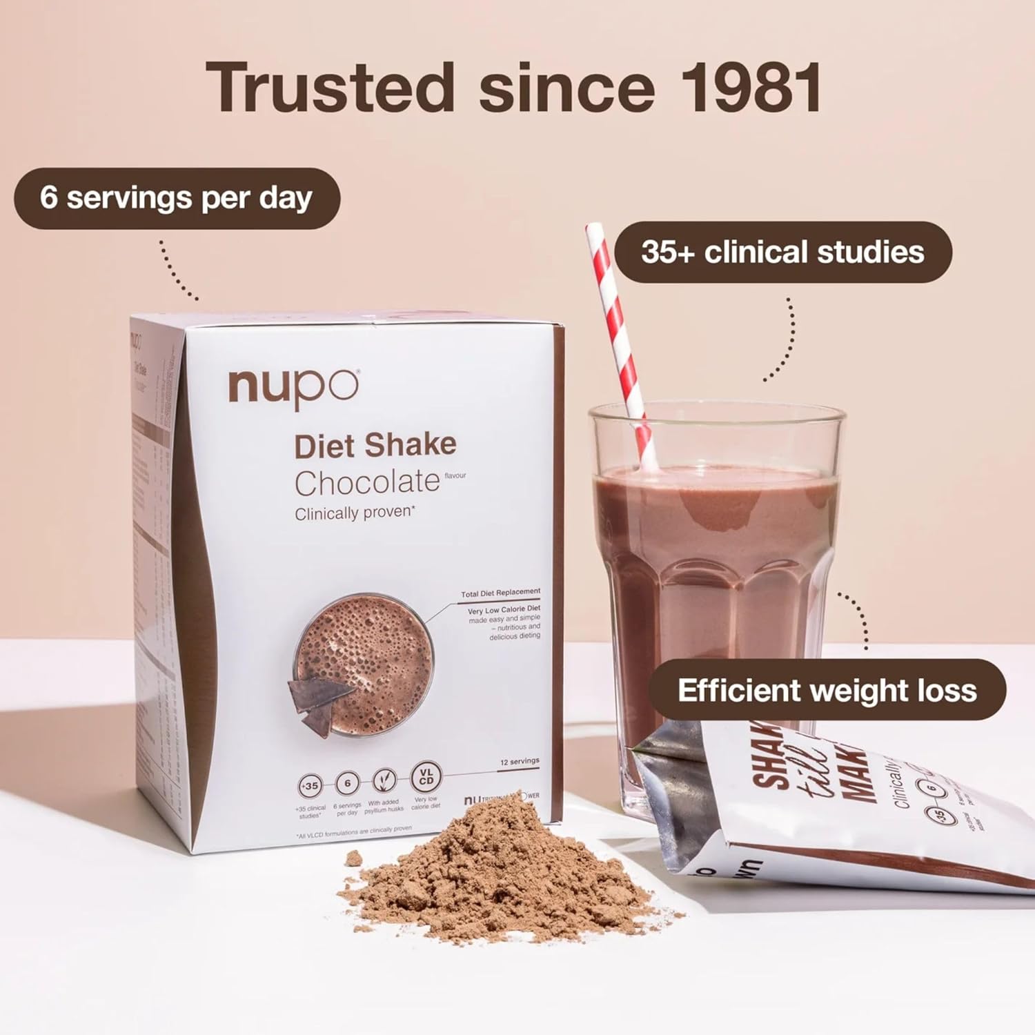 NUPO Diet Shake Chocolate – Premium diet shakes for weight management I Clinically proved meal replacement shake for weight control I 12 Servings I Very Low-Calorie Diet, GMO Free