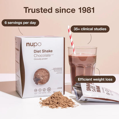 NUPO Diet Shake Chocolate – Premium diet shakes for weight management I Clinically proved meal replacement shake for weight control I 12 Servings I Very Low-Calorie Diet, GMO Free