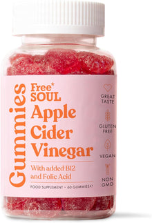 Apple Cider Vinegar Gummies with The Mother 1000mg | Enhanced with Vitamin B12 & Folic Acid | 60 Vegan ACV Capsules with Pomegranate & Beetroot Powder | Natural Ingredients by Free Soul