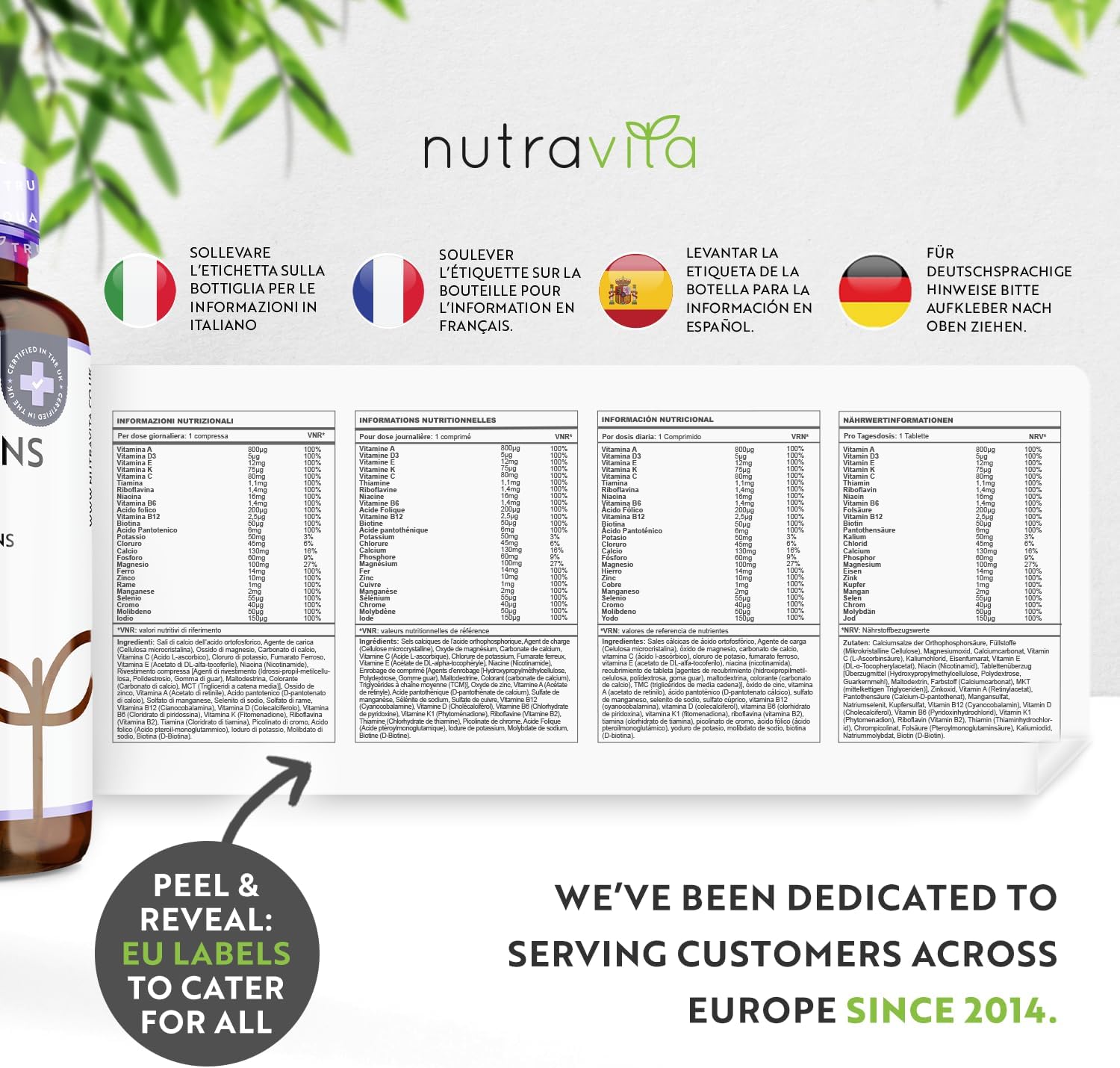 Multivitamins & Minerals - 365 Vegan Multivitamin Tablets - 1 Year Supply - Multivitamin Tablets for Men and Women with 26 Essential Active Vitamins & Minerals - Made in The UK by Nutravita