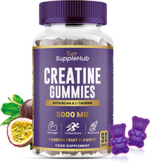 Creatine Gummies 5000mg - Creatine Monohydrate with BCAA & L-Taurine (90 Gummies), Vegan, Sugar Free, Gym Supplement, PassionFruit Flavour