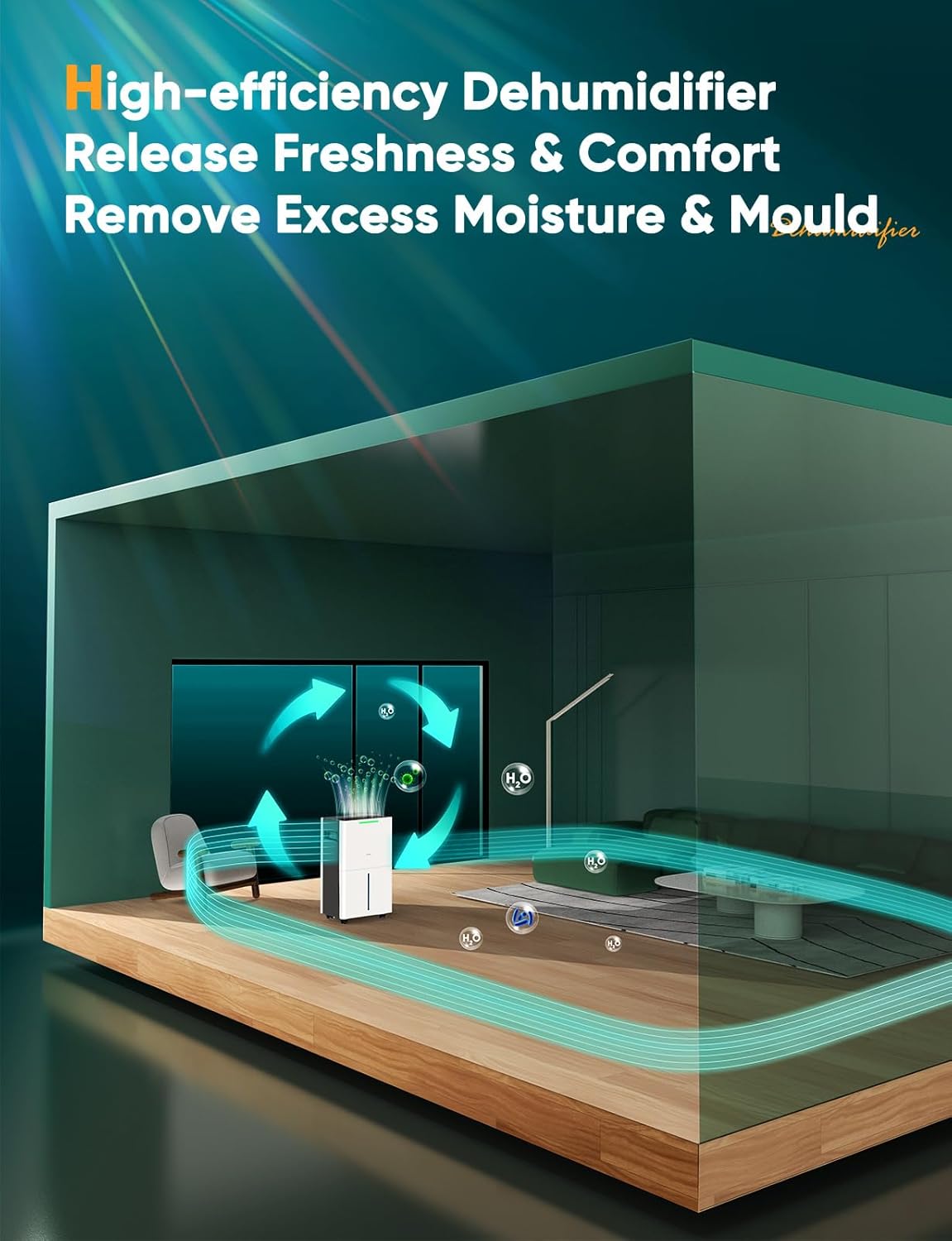 Dehumidifiers for Home Damp, Compressor Dehumidifier with Laundry Dry, Digital Humidity Display, Ultra-quiet, Energy-efficient, Continuous Drainage and 24 Hour Timer, Ideal for Damp, Laundry Drying
