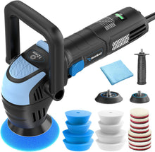 Mini Polisher, 2inch/ 3inch 750W Car Polishers and Buffers with 12mm Random Orbital-Improve Work Efficiency by 35%, 16pcs Trapezoidal Polisher Pads,16.4 ft Cord, DA Polisher for Car Polishing