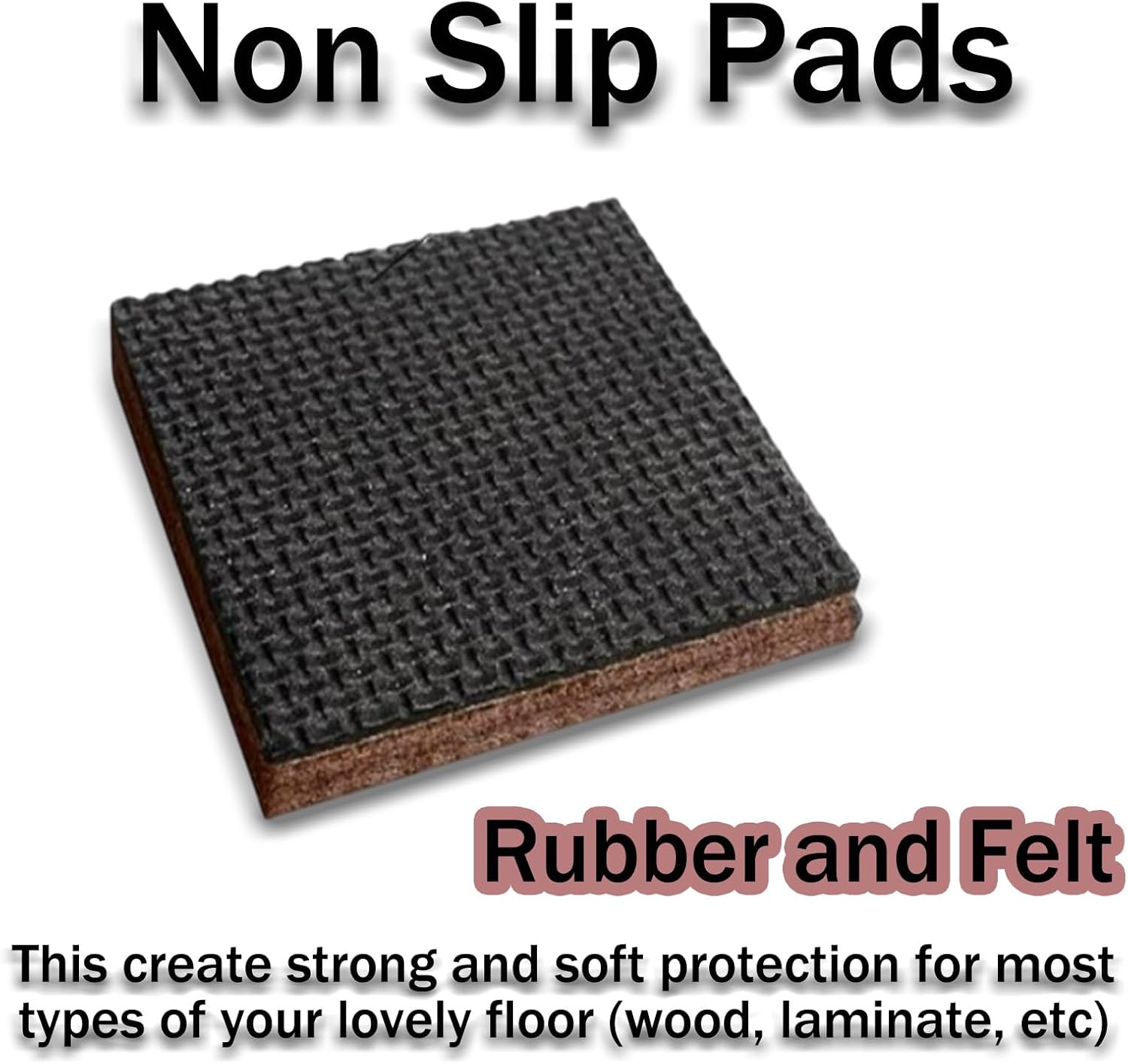 12 Pcs Non Slip Furniture Pads, 75mm Floor Protector Pads, Rubber Feet for Furniture for Fixing in Place of Furniture to Protect Your Floor. (Square),Black