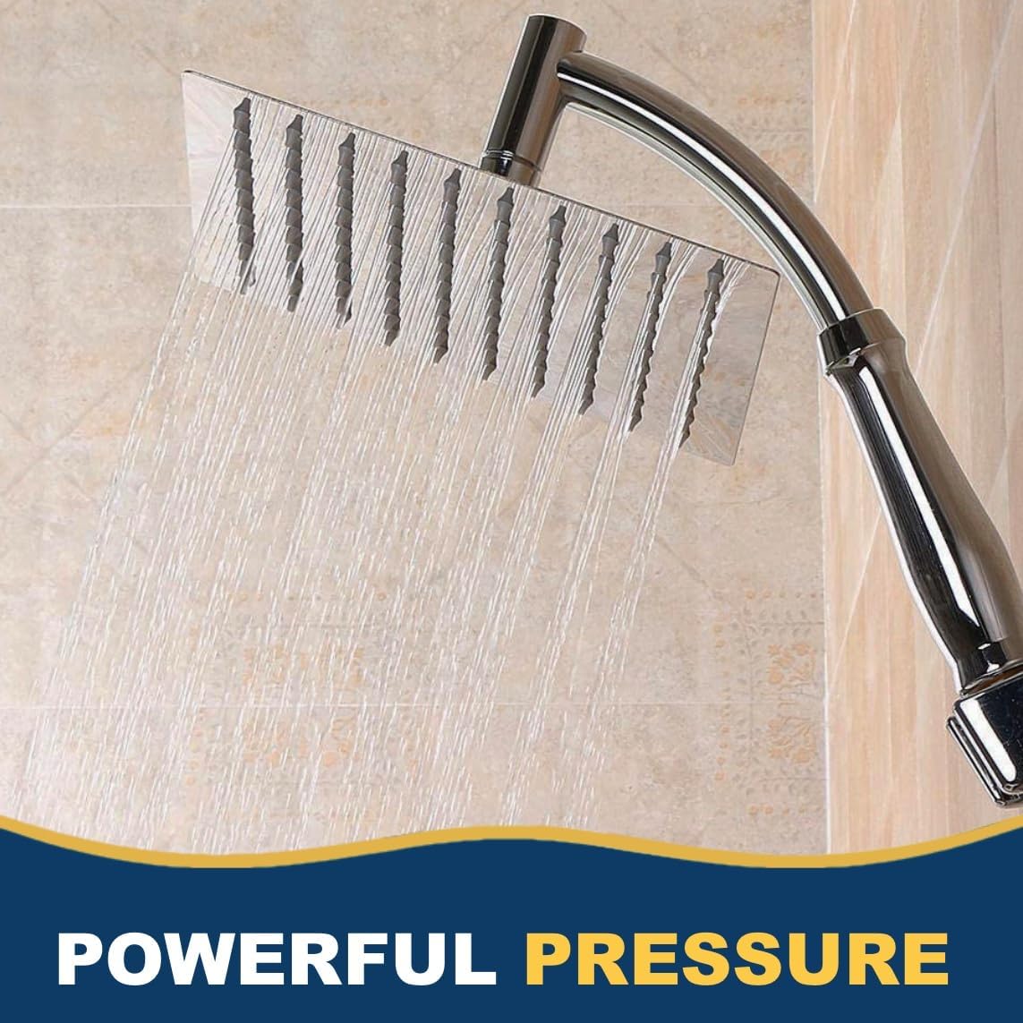 Square Rainfall Shower Head with Extension Arm - High Pressure Rain Shower Heads and Handheld Shower Arm - 8 inch Large Waterfall Chrome Showerhead, Silver