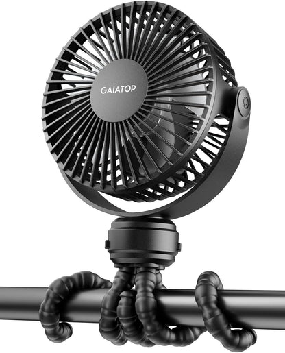 Mini Portable Pram Fan, Rechargeable Small Clip on Fan for Stroller, Detachable 3 Speed 360 Degree Rotate Flexible Tripod Handheld Desk Cooling Car Seat Crib Treadmill Travel Black (SF40)