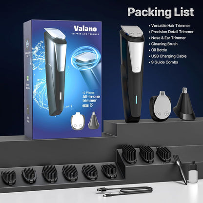Beard Trimmer Hair Clippers for Men - All-in-One Cordless Nose & Ear Hair Trimmer Grooming Kits with Zero Gapped T-Blade Electric Razor Shaver, 9 Guide Combs, Ideal Gifts for Men​