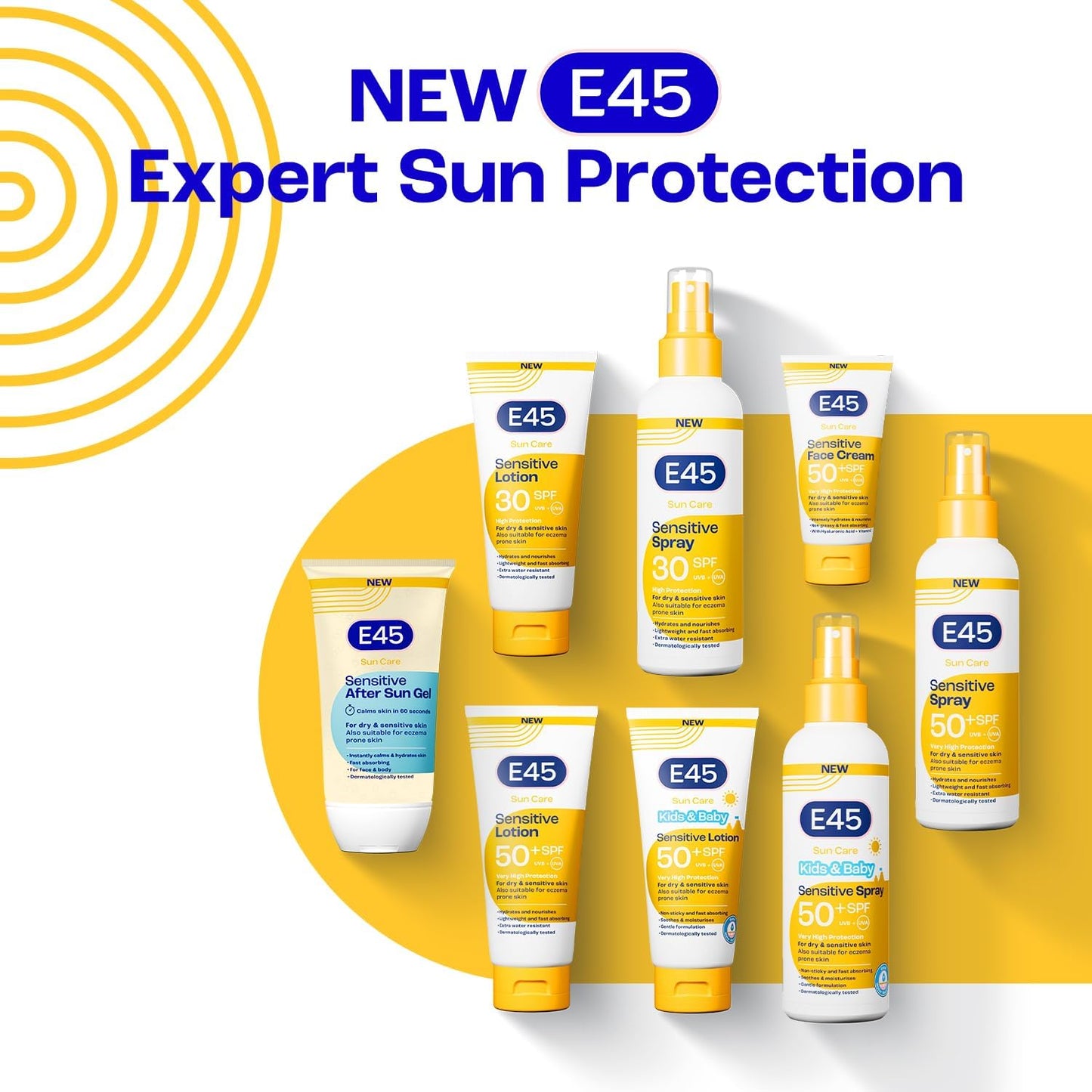 E45 Kids & Baby Sun Lotion for Sensitive Skin SPF 50+. Face & Body Gentle Sun Cream with UVA & UVB Protection with Avocado Oil. For Dry Sensitive Skin and Eczema Prone Skin -180 ml