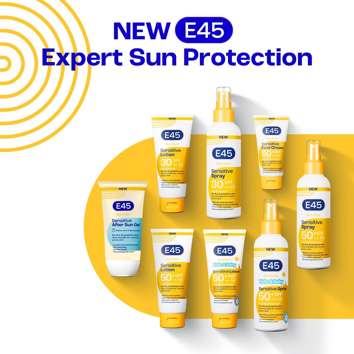 E45 Kids & Baby Sun Lotion for Sensitive Skin SPF 50+. Face & Body Gentle Sun Cream with UVA & UVB Protection with Avocado Oil. For Dry Sensitive Skin and Eczema Prone Skin -180 ml