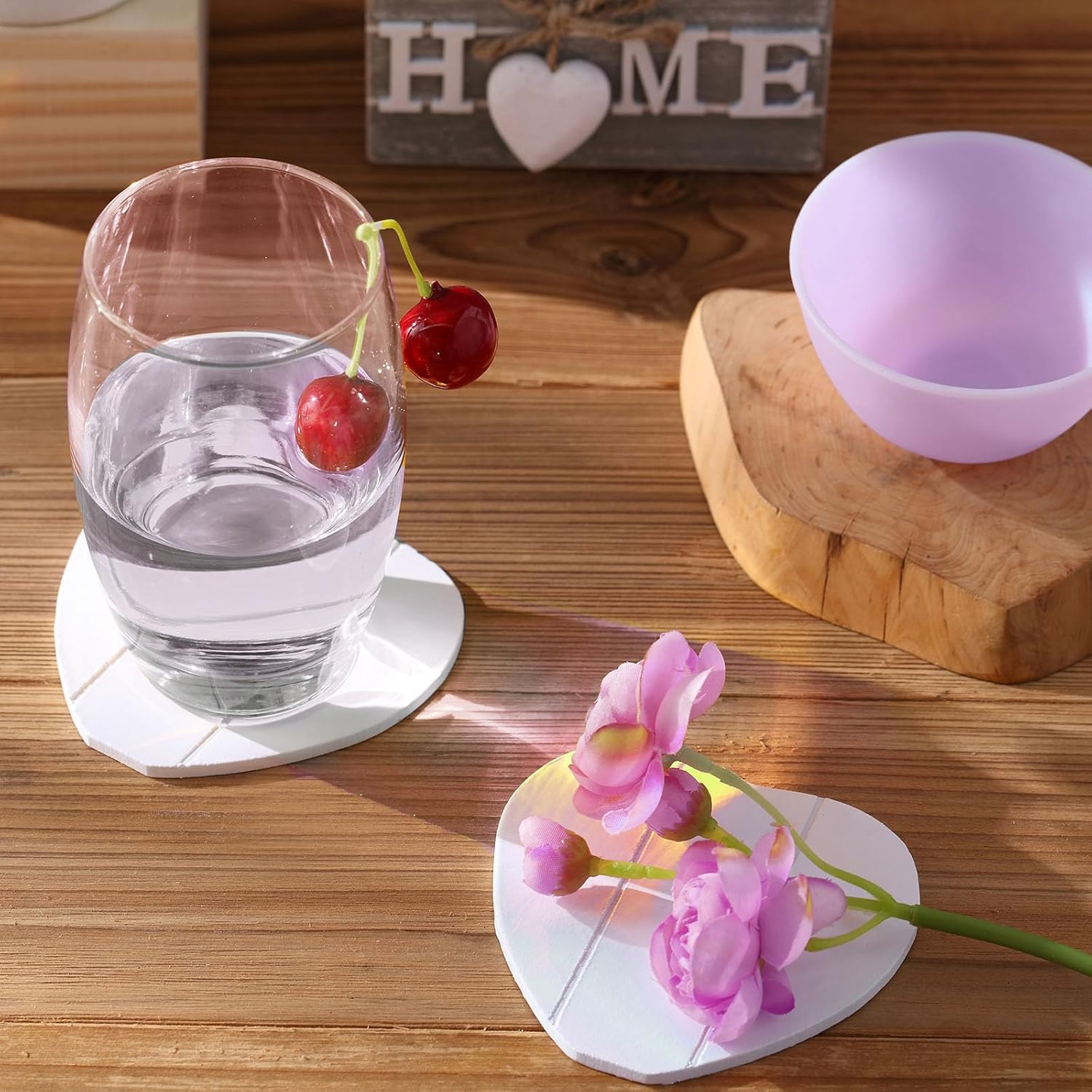 Patelai Wooden Heart Coasters for Drinks Set of 6 Funny Farmhouse Coasters with Holder for Coffee Table Protection Housewarming Gifts New Home Decoration, 4 Inch(Home, Grey)