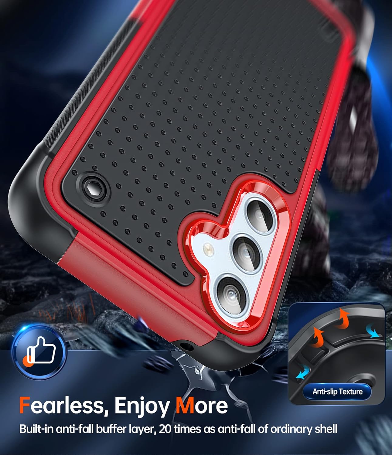 LeYi Armour Case Compatible with Samsung Galaxy A54 5G, Galaxy A54 Phone Cover with 2 Pack Tempered Glass Screen Protectors, Heavy Duty Hard PC Textured Shockproof Back Case Red