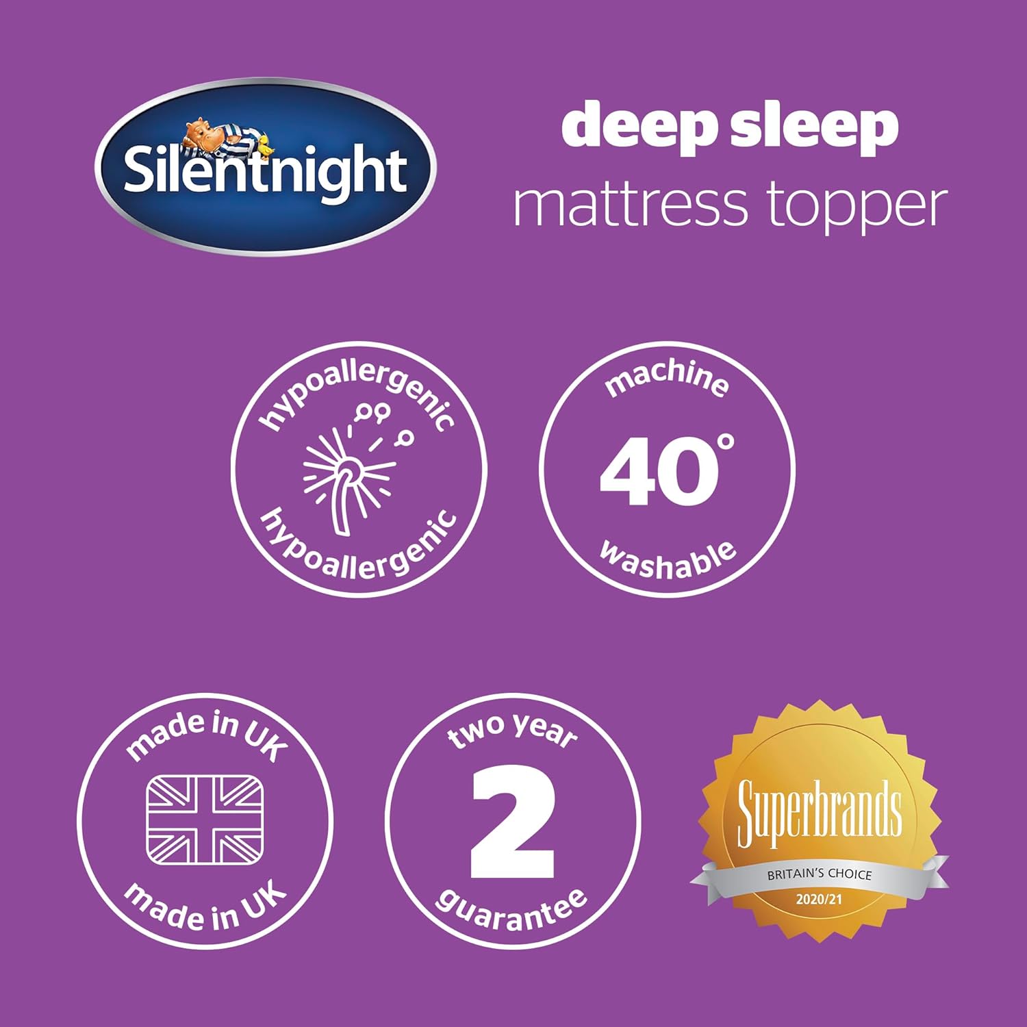 Silentnight Deep Sleep Mattress Topper Double Bed - Soft Supportive Comfortable Durable Bed Topper with Easy Fit Elasticated Straps - Hypoallergenic and Machine Washable - Double - 190x135cm