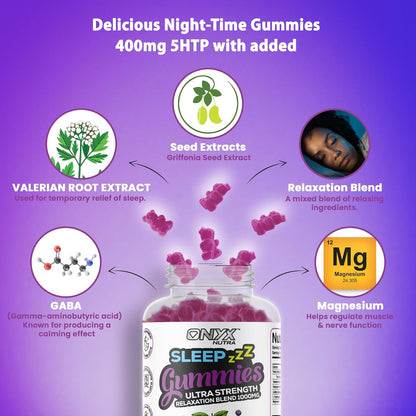 Sleep Gummies with Magnesium | Blueberry Dreams Flavour | Night Bedtime Support | Vegan Chewable Gummys 60 Gummies (30 Servings)