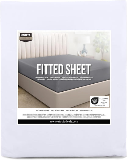 Utopia Bedding Fitted Sheet Double, White - Deep Pocket 14 inch (35 cm) - Easy Care - OEKO-TEX Certified - Soft Brushed Microfibre Fabric - Shrinkage and Fade Resistant - Bottom Sheet