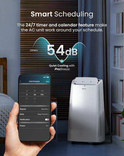 Pro Breeze 4-in-1 Powerful Portable Air Conditioner 12,000 BTU - Smart Home WiFi Compatible - App & Voice Control - Heater & Dehumidifier mode, 24hr Timer & Window Venting Kit - Class A Energy Rating