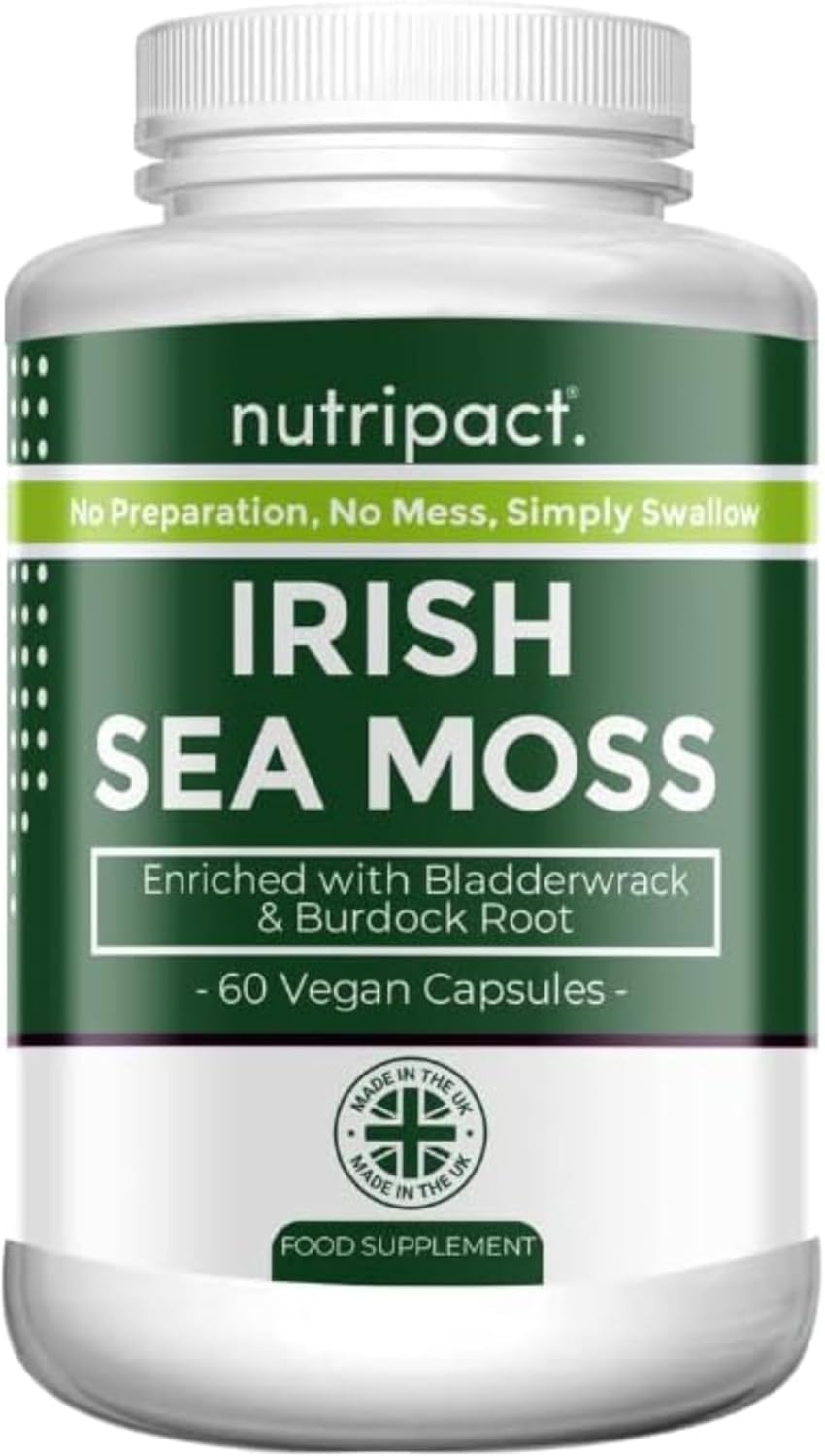 Sea Moss Capsules, Bladderwrack and Burdock Root - 3280mg per Serving - One a Day High Strength - Easy to Swallow - Natural Source of Iodine - Chondrus Crispus - 60 Vegan Capsules