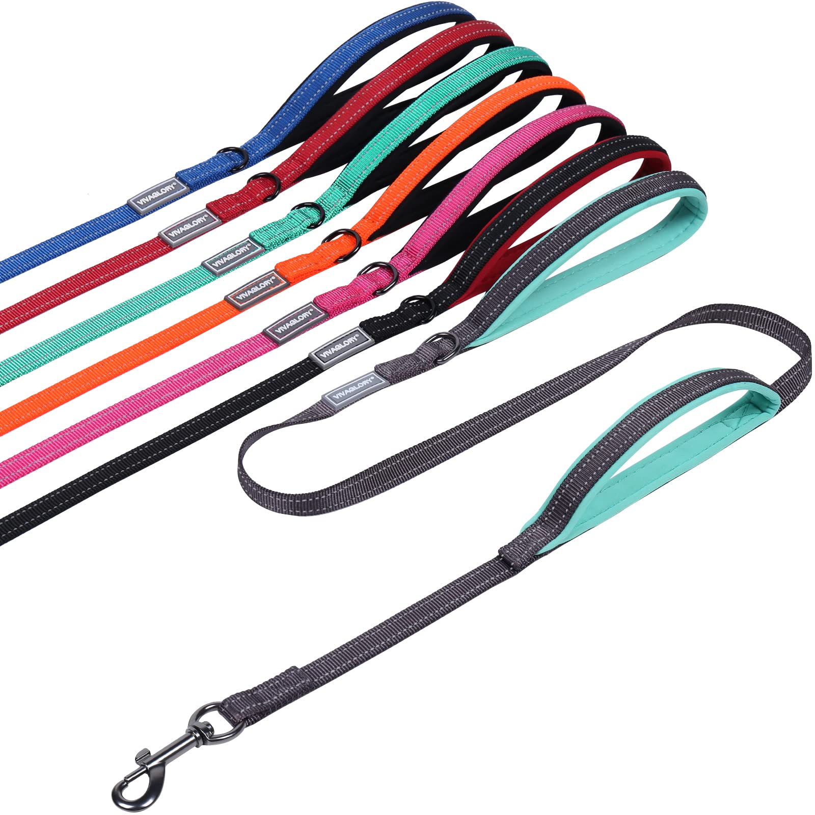 Traffic Handle Dog Lead, Soft Two Padded Handles Dog Leash, Strong Reflective & Metal Hook Training Dog Lead, Black