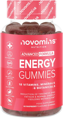 Energy Gummies - High Strength Energy Chews – Tastier Than Energy Gels, Drinks, Tablets and Pills – Caffeine Free Energy Boost Supplements for Running, Cycling, Studying - Made by Novomins