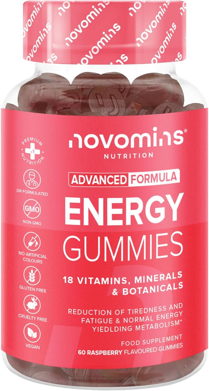 Energy Gummies - High Strength Energy Chews – Tastier Than Energy Gels, Drinks, Tablets and Pills – Caffeine Free Energy Boost Supplements for Running, Cycling, Studying - Made by Novomins