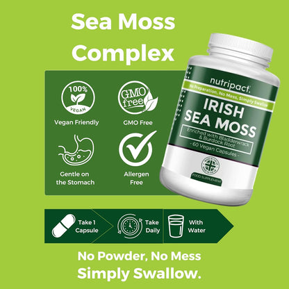 Sea Moss Capsules, Bladderwrack and Burdock Root - 3280mg per Serving - One a Day High Strength - Easy to Swallow - Natural Source of Iodine - Chondrus Crispus - 60 Vegan Capsules