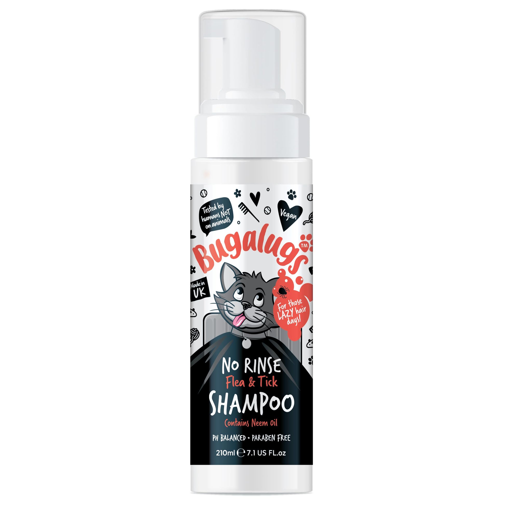 Flea and Tick Cat Shampoo by Bugalugs 500ml, Deep Cleansing for Cats for Fleas, Ticks & Mites contains Neem Oil, PH Balanced Vegan (500ml Flea Shampoo)