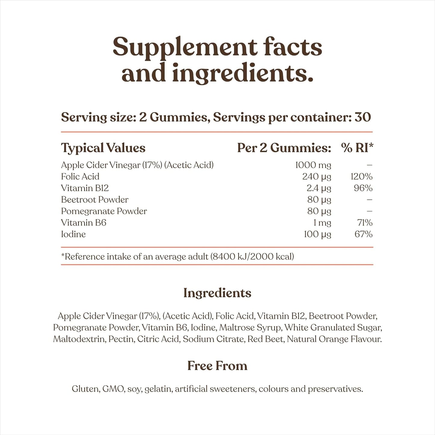 Apple Cider Vinegar Gummies with The Mother 1000mg | Enhanced with Vitamin B12 & Folic Acid | 60 Vegan ACV Capsules with Pomegranate & Beetroot Powder | Natural Ingredients by Free Soul