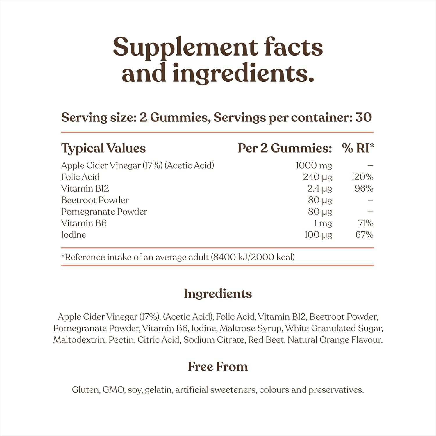 Apple Cider Vinegar Gummies with The Mother 1000mg | Enhanced with Vitamin B12 & Folic Acid | 60 Vegan ACV Capsules with Pomegranate & Beetroot Powder | Natural Ingredients by Free Soul