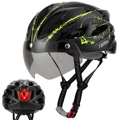 Favoto Bike Helmet with Light for Men & Women, Lightweight Bicycle Helmet with Magnetic Goggle, Rear LED Light, Removable Lining, Adjustable Size 59-61 cm, EPS In-Mould Technology