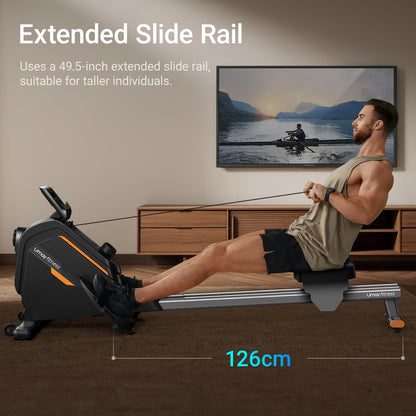 UMAY Rowing Machine, Rowing Machines for Home Gym with Extended Double Rails, Rower Machine with 16 Levels of Quiet Resistance, 158 kg Weight Capacity