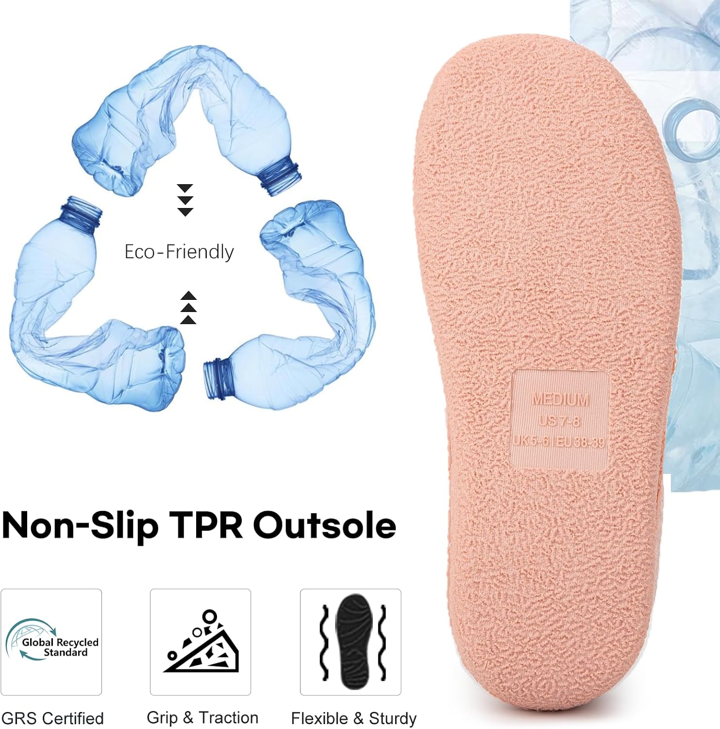 FamilyFairy Women’s Slippers Cosy Memory-Foam Striped Knit Non-Slip Indoor Outdoor Ladies House Shoes