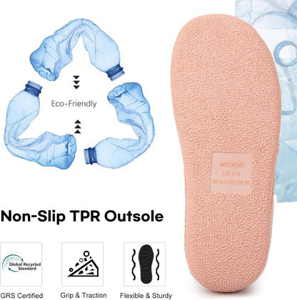 FamilyFairy Women’s Slippers Cosy Memory-Foam Striped Knit Non-Slip Indoor Outdoor Ladies House Shoes