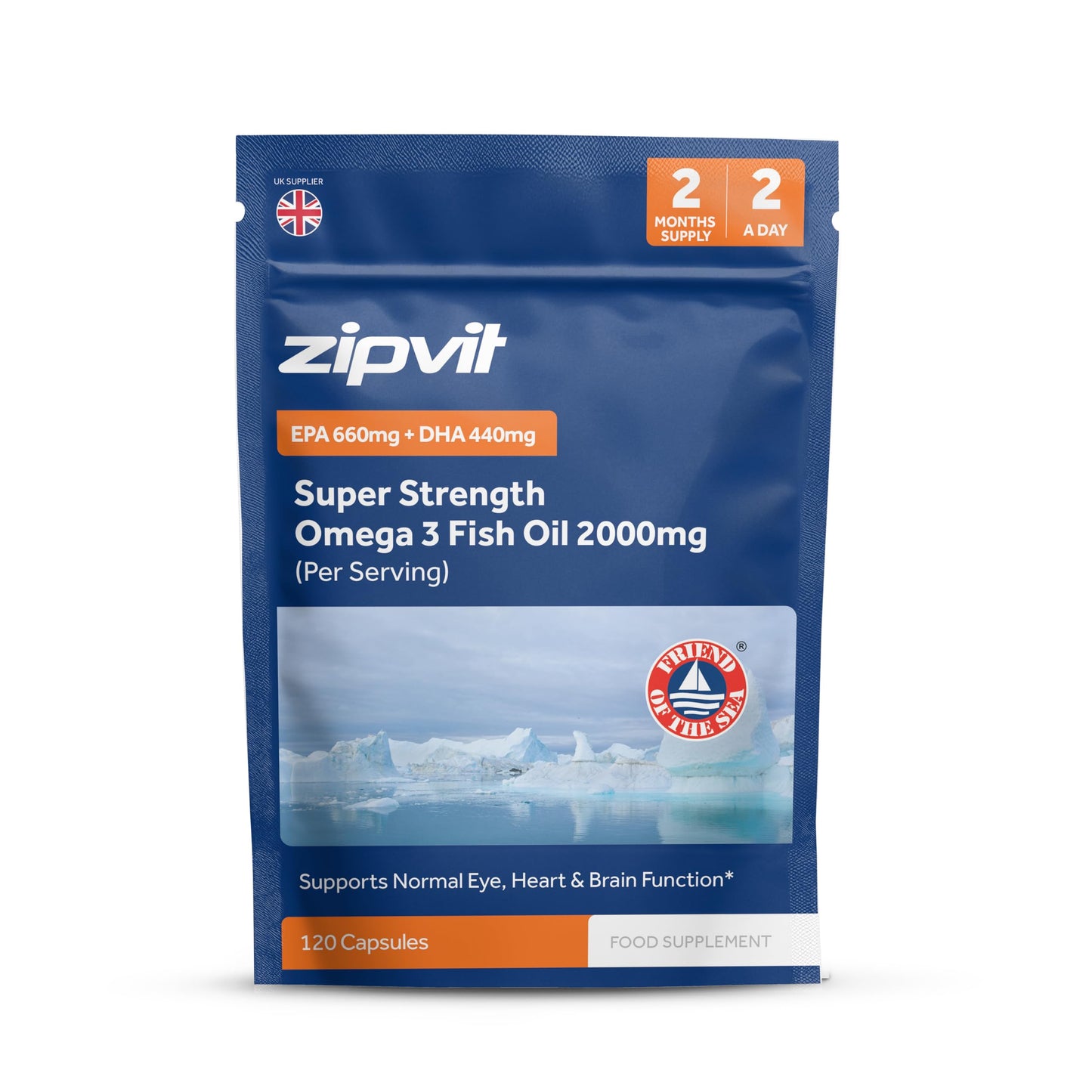 Omega 3 Fish Oil 2000mg, EPA 660mg DHA 440mg per Daily Serving. 120 Capsules (2 Months Supply). Supports Heart, Brain Function and Eye Health. 2 Capsules Per Serving