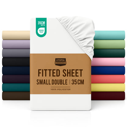 Utopia Bedding Fitted Sheet Double, White - Deep Pocket 14 inch (35 cm) - Easy Care - OEKO-TEX Certified - Soft Brushed Microfibre Fabric - Shrinkage and Fade Resistant - Bottom Sheet
