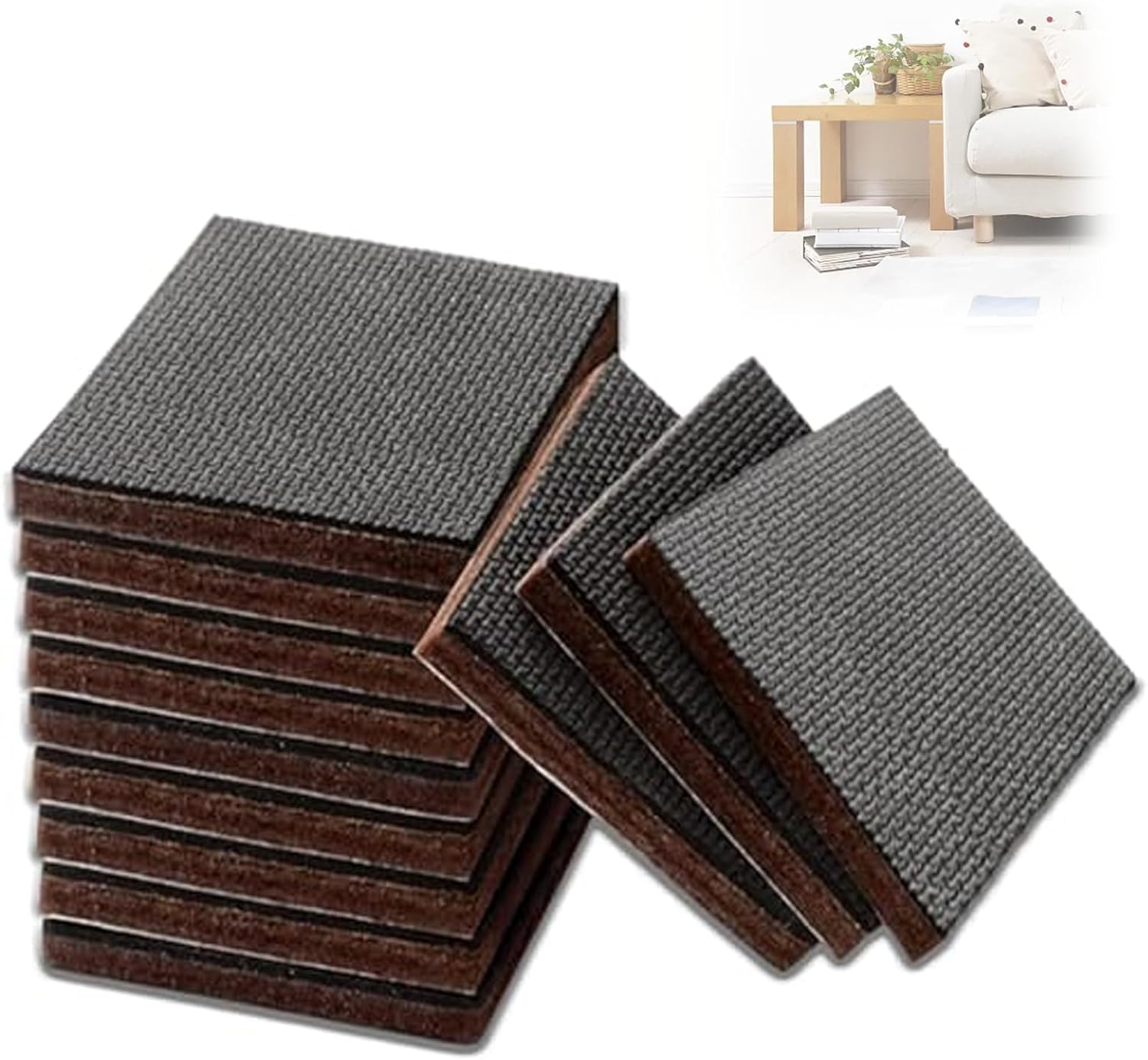 12 Pcs Non Slip Furniture Pads, 75mm Floor Protector Pads, Rubber Feet for Furniture for Fixing in Place of Furniture to Protect Your Floor. (Square),Black