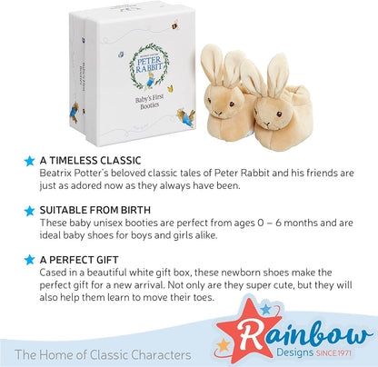 Official Peter Rabbit Baby Booties - Newborn Crib Shoes for Boys and Girls - Unisex Baby Slippers by Rainbow Designs