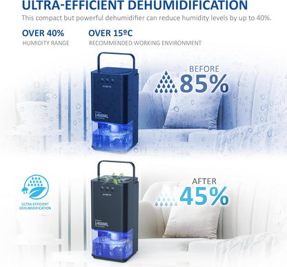 NETTA Dehumidifiers for Home Damp 1400ml Dehumidifier with Ultra Quiet & Auto Shut off 3 Colorful LED, 24Hr Timer Portable Mini Dehumidifier for Wardrobe Bathroom Closet - Black