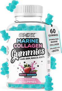 Onyx Marine Collagen 2200mg with Hyaluronic Acid & Biotin - High Strength Collagen Supplements for Women & Men - 60 Vegan Gummies