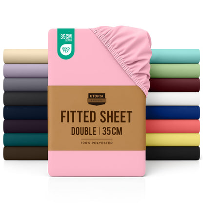 Utopia Bedding Fitted Sheet Double, White - Deep Pocket 14 inch (35 cm) - Easy Care - OEKO-TEX Certified - Soft Brushed Microfibre Fabric - Shrinkage and Fade Resistant - Bottom Sheet