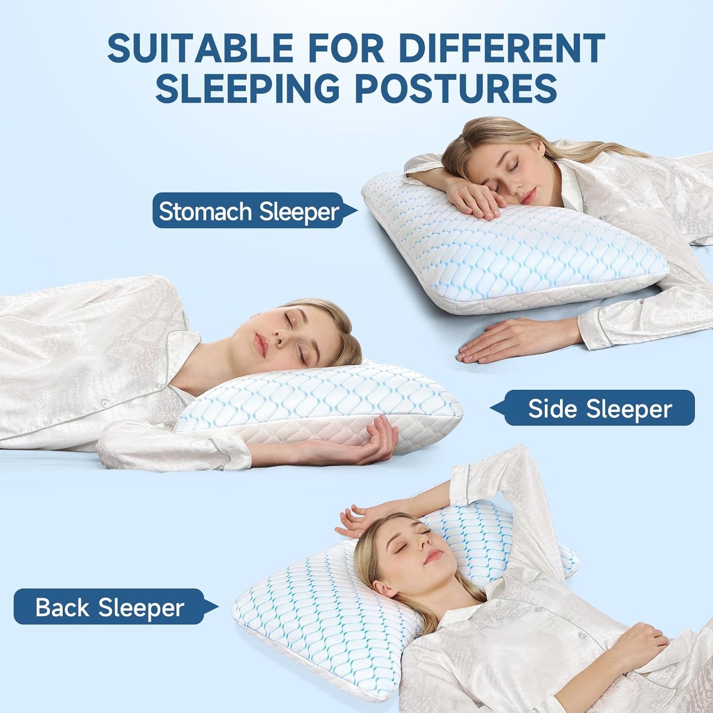 Memory Foam Pillow for Neck and Shoulder, Neck Pillow Side Sleeper Pillow for Sleeping, Cooling Slumber Pillow for Side Back Stomach Sleepers with Cooling Pillowcase